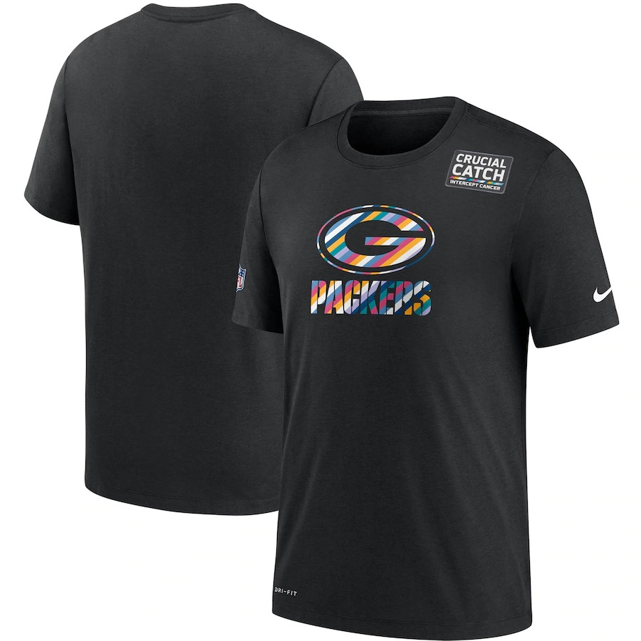 Men's Green Bay Packers Black NFL 2020 Sideline Crucial Catch Performance T-Shirt Men's Green Bay Packers Black NFL 2020 Sideline Crucial Catch Performance T-Shirt